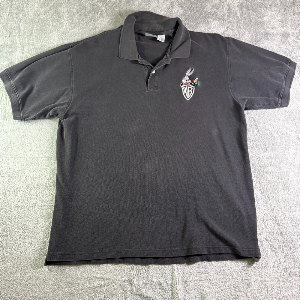 VTG Warner Bros Bugs Bunny Polo Shirt Embroidered Looney Tunes‎ Black XL